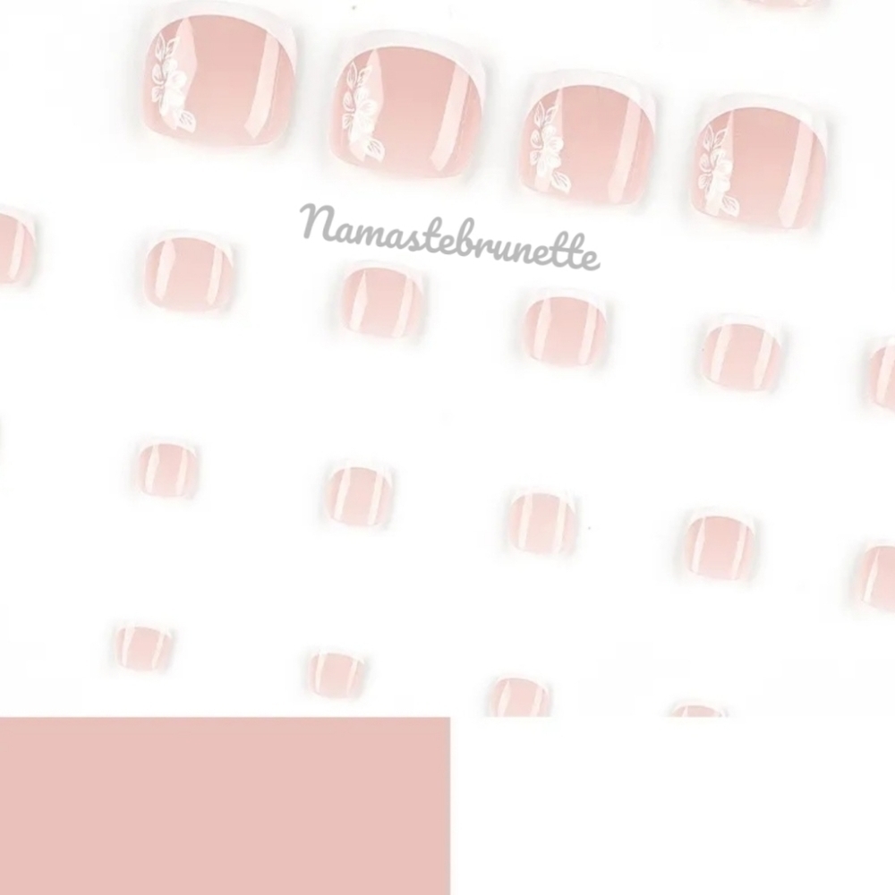 2/$16 🌺 Floral French Tip  Press On Toenails - Picture 8 of 17